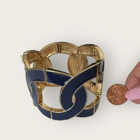 Large blue enamel bracelet gold tone base - Picture 2 of 4